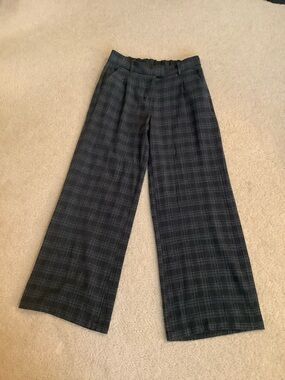 American Eagle Grey Plaid Wide Leg High Rise Stretchy Trouser Pants size 4/27 R
